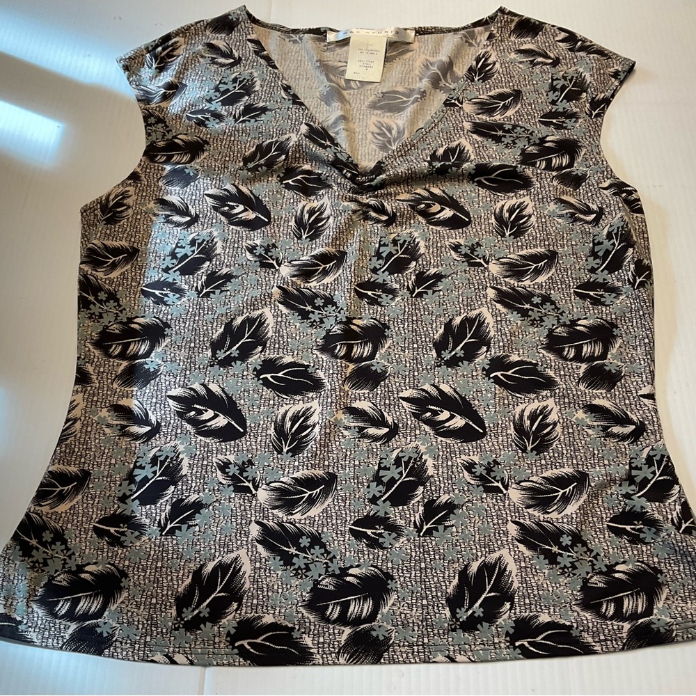Max Studio Sleeveless Top Y2K Black Cream Print Women Sz M